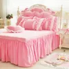 Modern Koreansk 100% bomullssäng Set Pink Princess Kids Girls Bedding Set Twin Queen King Size Duvet Cover Bed Kjol Set PillowCase T200706