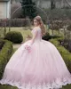 Rumieniec Różowy Suknia Ślubna Suknie Ślubne 2021 Suknia Balowa Koronkowa Aplikacja Zroszony Dekolt łodzi Lace-Up Tulle Suknie Ślubne Abiti Da Sposa