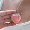 Delikatny kształt dużego serca różowy Topaz wisiorek z kamieniem szlachetnym naszyjnik luksusowy naszyjnik ze srebra próby 925 łańcuszki kryształowy sweter naszyjniki damskie