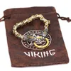 Nunca fade Viking Dragon Head Braceletes Homens de Ouro Aço Inoxidável King Cadeia Cadeia Snake Nordic Amuleto Punk Masculino Jóias Presente 220222