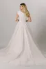 2021 Champagne Modest Wedding Dresses Cap Sleeves V Neck Buttons Pärlade Lace LDS Brudklänningar Country Religious Bride Dress3092