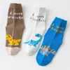 5 par / uppsättning Bomull Dinosaur Print Baby Socks Gummi Slip-resistent Golv Socks Cartoon Spring Höst Kid Socks M3136