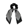 Girls Black and white Bow Ribbon Hair Band Scarf For Women Elastic Ponytail Holder Spring Summer All-Match Hair Accessories