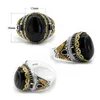 Kluster Ringar Turkiet Smycken Män Ring med Natural Agate Stone Pure 925 Sterling Silver Vintage Crown For Women Male Gift Black CZ