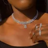 Stonefans 26 Collana iniziale con lettera baguette in acciaio inossidabile per donna Miami Iced Out Collana con pendente a catena a maglia cubana Gioielli Q1121