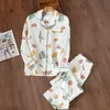 Women's Sleepwear 100% Cotton Gauze Soft Pajama Sets Button Down Long Sleeve Pj Floral Pajama Set Autumn Female Pyjamas 201217