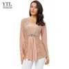 YTL Plus Size Womens Blouse Vintage Vår Höst Blommig Virka Lace Top Bomull Långärmad Tunika Blusskjorta 6XL 7XL 8XL T200321