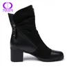 Aimeigao nya ankomst klackar mocka läder svarta stövlar dubbel zip kort plysch högkvalitativa kvinnor skor y200115