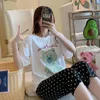 2020 Summer Short Sleeve Kne Length Pyjamas uppsättningar för kvinnor Söt tecknad sömnkläder Pyjama Homewear Pijama Mujer Home Clothes T200429