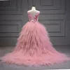 Elegant Swan Crystal Tulle Trailing Flower Girl Dress Evening Gown Kids Pageant Dress Birthday Party Feather Lace Princess Dress 220617
