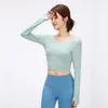 Medio ombligo abierto lu tops yoga camiseta de manga larga sexy cuerpo cruzado belleza espalda camisa al aire libre correr deportes fitness chaqueta gimnasio ropa mujer