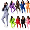Women Tracksuit Zipp Jacket Pants Hooded Female Outfits Solid Color Yoga Cardigan Leggings 2 piece jogger sets ZYY312