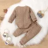 0–24 Monate Neugeborene Baby-Kleidungssets, gestrickt, warm, Strampler, Oberteile, Hosen, 2-teilig, Anzug, Kleinkind, Mädchen, Jungen, Langarm, Herbst, Winter, Homewear 20220221 H1