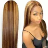 Hot Highlight Ombre Brown Browne Browne Righte Lace передний парик 130% шелковистые волосы для волос, окрашенные для черных женщин предварительно сорванные
