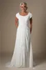 Ivory Ruched Chiffon Modest Beach Wedding Dresses With Cap Sleeves Long A-line Informal Bridal Gowns Destination Wedding Gowns New Sale