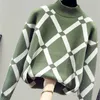 Fiords kvinnor geometriska khaki stickad tröja avslappnad koreansk pullover kvinnlig höst vinter retro hoppare swetry dammskie 20113030