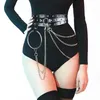 Vintage Kvinnor Sexig Garter Läder Bälte Kropp Bondage Läder Harness med kedje Corset Waist Belt Bemraps Suspenders Tillbehör