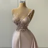 Short Evening Dress Mermaid 2021 Sheer Neck Exquisite Beading Sequins Appliqued Cocktail Party Gowns Arabic Formal Wear