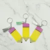 Teacher Key Chain Pencil Keychains DIY Handmade Tassel Pendant Personalized Blank Acrylic Keyring Teacher's Day Gift Kimter-L976FA