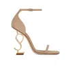 Designer Femmes Sandales Habille Chaussures Patent Le cuir hauts hauts Tone doré Triple Sandale noire Poupe de mariage Pumps Ysls Yves Saint Laurant Laurent Вы 12El