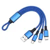 Nylon 3 in 1 USB-kabel sleutelhanger korte micro USB Type C multi-oplaadkabel voor Samsung Huawei LG mobiele telefoonkabels