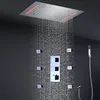 Bathroom Ceiling LED Shower Set Rainfall ShowerHead Panel 20x14inch Thermostatic Diverter Mixer Faucets With Body Massage Jets