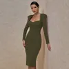 Ocsstrade Wrunday New Fashion Crepe Sweetheart с длинным рукавом Bodycon платье осень зима зеленый MIDI Bodycon платье клуб 201204