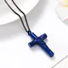 IJD11129 Collar con colgante conmemorativo de recuerdo de cruz de Jesús azul de 2 tamaños de cremación de acero inoxidable para urna para cenizas Jewelry263e