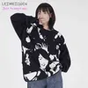 Leimeichen мужской персонаж Жаккардовый свитер готическая уличная улица хип-хоп костюмы осень / зима ретро негабаритная пара пуловер 220105