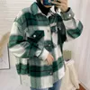 Cappotti invernali e giacche Donne Donne Spessa Green Plaid Plaid Giacca Casual Button Office Ladies Giacche Vintage Outwear Outwear 201106