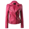 Femmes PU Veste en cuir Printemps Manches longues Slim Manteau court Dames Chic Rose Bleu Noir Veste de moto Coupe-vent Pardessus LJ201012