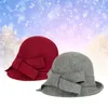 PomPom Cap Pure Wool Bowknot Floppy Felt Bowler Ladies Fashion Women Winter Solid Color Hat Dome1