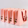 Återvunnen bärare Handväska Custom Logo Tryckt påsar Matt Finish Pink Paper Shopping Bag med Grosgrain Ribbon Handle