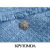 KPYTOMOA 여성 패션 오피스 착용 더블 브레스트 트위드 블레이저 코트 빈티지 긴 소매 닳은 여성 겉옷 세련된 탑스 201114