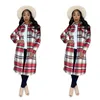 Fashion Woolen Knitted Jacket For Women Plaid Cardigan With Pockets Turn Down Collar Casual Long Overcoat YY6560