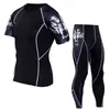 Rashguard Mäns Tracksuit Set Gym Sport T Shirt Tights Kläder Män Sätter Kompression Suit Fitness Sportkläder Man Running Byxor Y1221