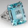 Zilverkleur 925 Prinses Zee Blauw Topaz Diamond Ring Square Gemstone Bizuteria Anillo 925 Sieraden voor Dames Sapphire Ring Box Y1124