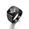 High polished Fine Workmanship Silver Gold Blue Stainless Steel Men's Freemason compass and square Masonic signet ring Mason Lodge jewelry