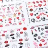 12pcs romântico dia dos namorados decalques de água Sliders Nail Art decorações adesivos Lábios sexy flor flor tatuagem envoltórios jibn1069-1080