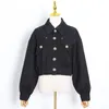 Twotwinstyle Casual Button Short Jacket For Women Lapel Long Sleeve Solid Vintage Coat Kvinnliga modekläder hösten 201029