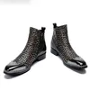punk style Luxury Oxford Men Short Boots Genuine Leather Paillette Cowboy Boots NightClub men high help Party Work Boots