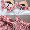 Menoea Toddler Girls Clothes Sets 2022 New Summer Patchwork T-shirts + Plaid Bow Shorts Casual Outfits Baby Kids Clothing Suits Y220310