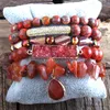 RH New Designer Fashion Red Stones Beaded Armband Natural Stone Druzy Dorp Charms 5PC Armband Set för kvinnor Smycken Dropship