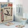 Vintage Barber Shop Shower Curtain Set for Bathroom Barber Shop Decor Toilet Bathtub Accessories Bath Curtains Mats Rugs Carpets F1224