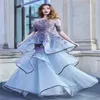 Newest Design Puffy Evening Dresses Sexy Illusion Sheer Crystal Beads Lace Applique Custom Made Prom Dresses Tiered Tulle Formal Party Dress