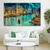 JQHYART A small town at night Moat building ship Painting Canvas Wall Art Picture On Prints Poster Home Decor Canvas No Frame Y200102