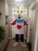 Hot Wysokiej Jakości Prawdziwe zdjęcia Miłość na ubrania Bunny Mascot Costume Darmowa Wysyłka