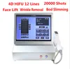 Professionell 3D 4D HIFU Machine 20000 Hög intensitet Fokuserad ansiktslyftning och kroppsbantning Hudvård Åtdragning Hem Spa Salon Använd CE