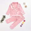 hipac children children teen girls 실크 새틴 옷 pjs 긴 슬리브 잠자기 여자 소년 pajama sets lj201216