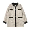 EAM Loose Fit Black Tweed Split Big Size Jacket Round Neck Long Sleeve Women Coat Fashion Spring Autumn 1Z557 201029